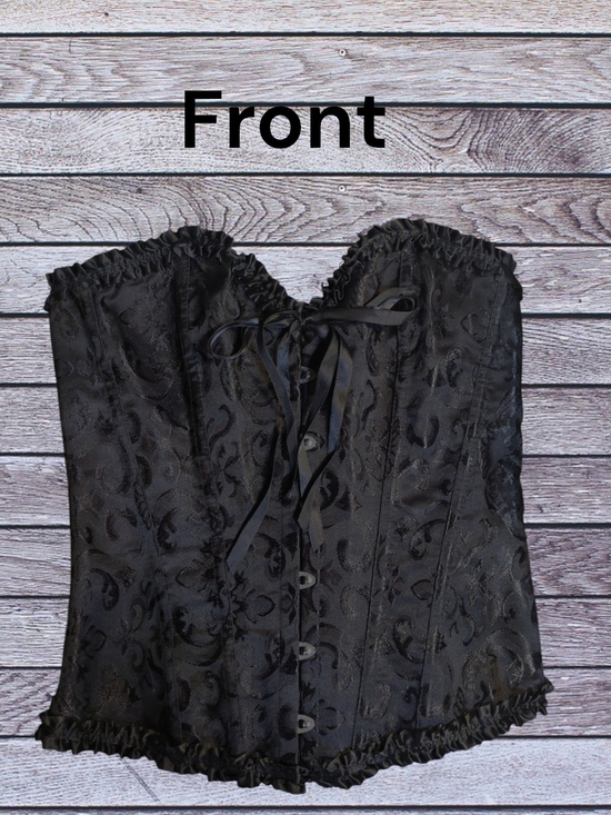 Tops - Black Satin Lace-Up Bustier Corset Top